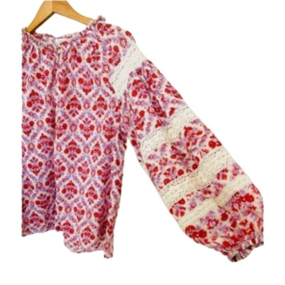 Anthropologie Eze Sur Mer Long Sleeve Boho Floral Lace Summer Shirt Small - Picture 6 of 8